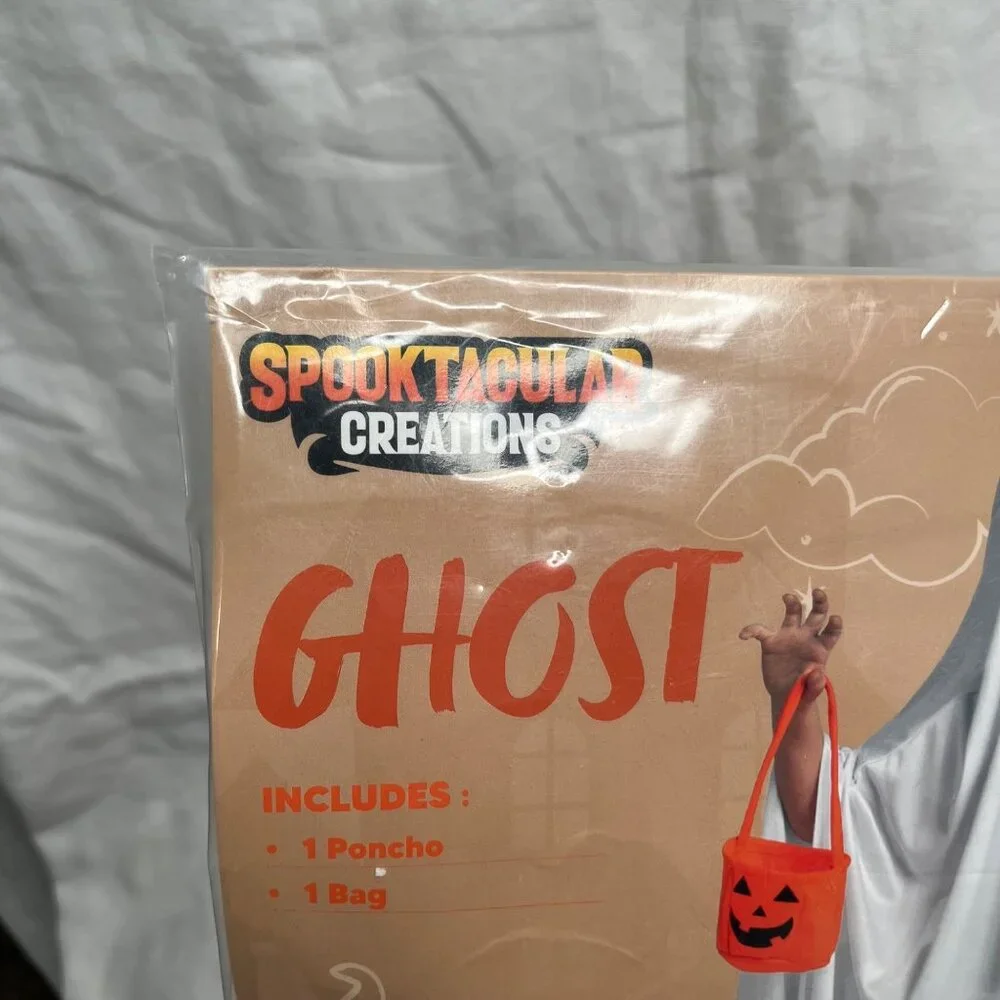 Spooktacular Creations Child Ghost Costume M 8-10 Yrs Includes Poncho & Bag